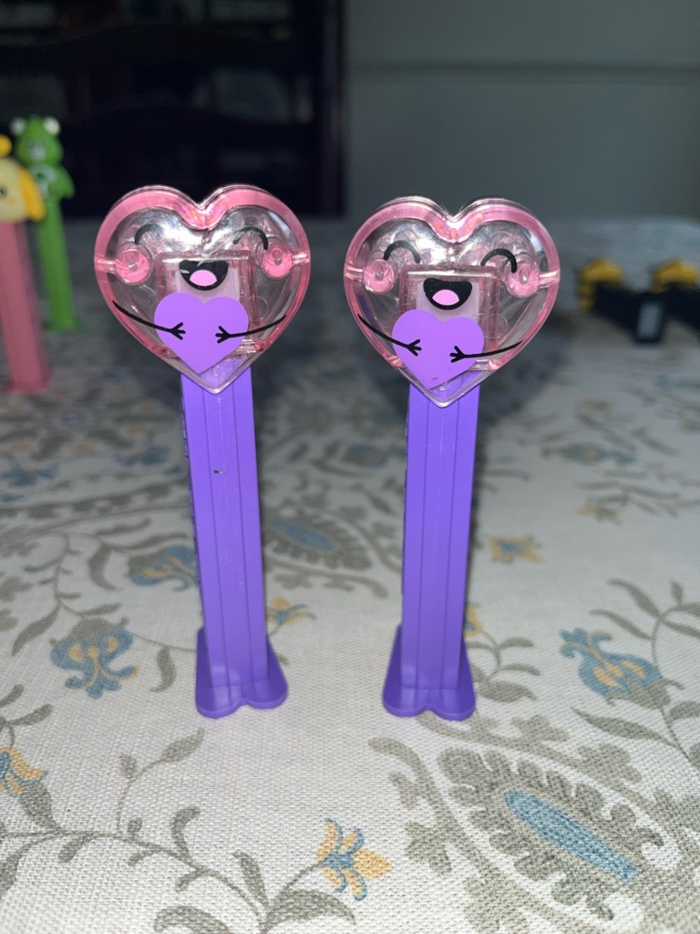Valentine Crystal Heart-Top PEZ candy Dispenser - Playful Heart Design set of 2